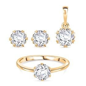 Moissanit Schmuckset, 925 Silber 750 Gelbgold Vermeil - 2,48 ct.