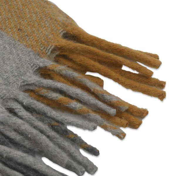 Wolldecke mit Fransen, 130x170, Schottenmuster, Senf/grau image number 5