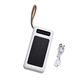 Powerbank mit 10.000 mAh, integrierter LED-Taschenlampe, 4 integrierten Kabeln und Handyhalterung, 14x7x2cm, Weiß