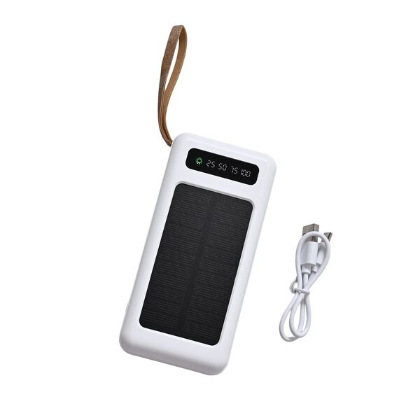 Powerbank mit 10.000 mAh, integrierter LED-Taschenlampe, 4 integrierten Kabeln und Handyhalterung, 14x7x2cm, Schwarz