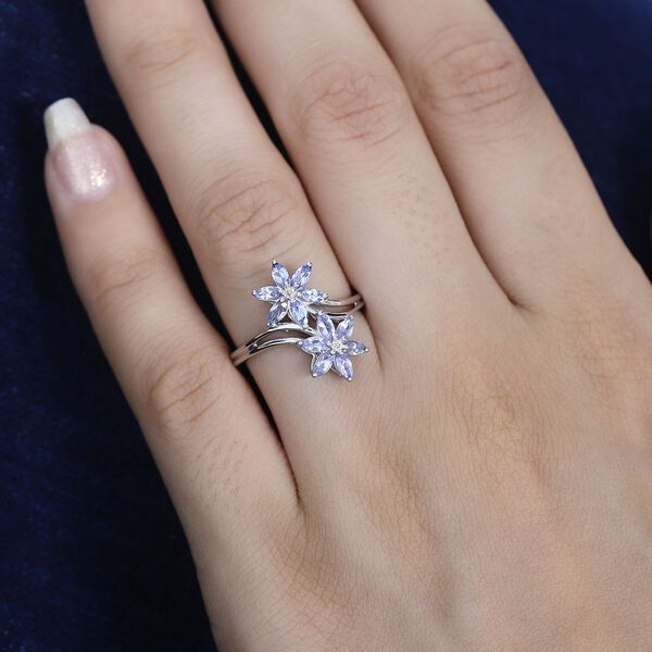 Tansanit Blumen-Ring, 925 Silber platiniert  ca. 1,05 ct image number 3