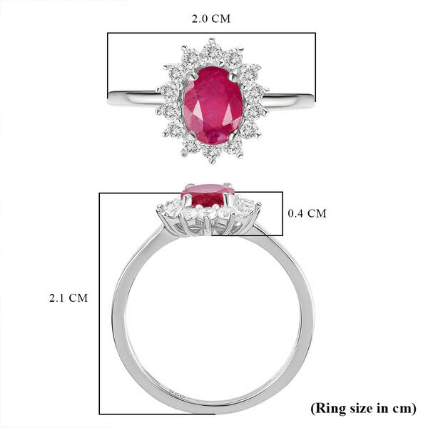 Afrikanischer Rubin (Fissure gef&uuml;llt), Wei&szlig;er Zirkon Ring 925 Silber Platiniert (Gr&ouml;&szlig;e 17.00) ca. 1,63 ct image number 7