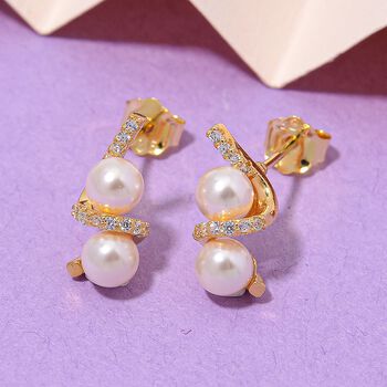 Wei&szlig;e Muschelkernperle und Zirkonia Ohrringe