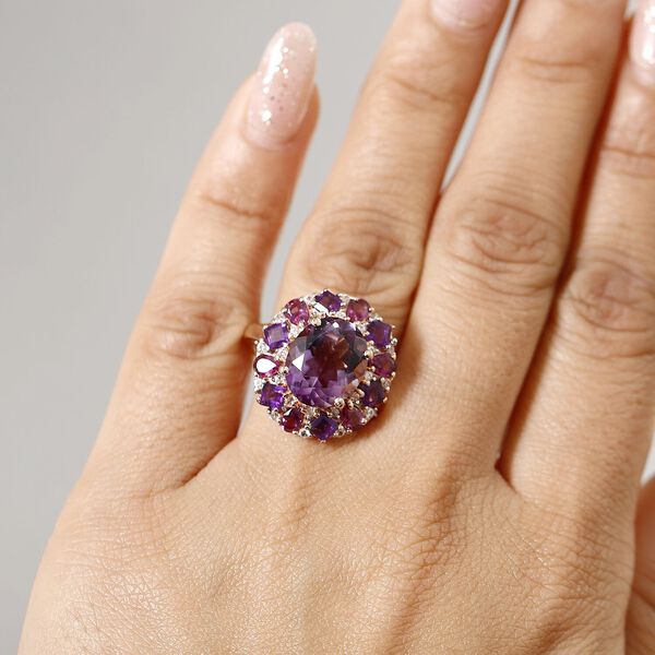 AAA Rose De France Amethyst, AA afrikanischer Amethyst, Rhodolith Granat und Zirkon Ring - 7,69 ct. image number 2