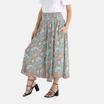Gesmokte Taillen-Culottes mit Paisleymuster, Einheitsgr&ouml;&szlig;e, Hellblau