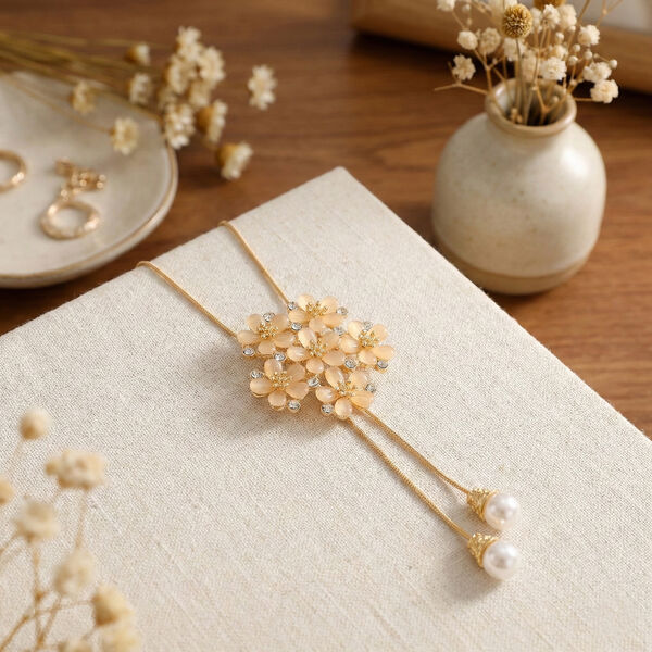 Kunststoff Perle, Wei&szlig;er Kristall Halskette, Verstellbar (ca. 50 cm - 74 cm), Gelb image number 1