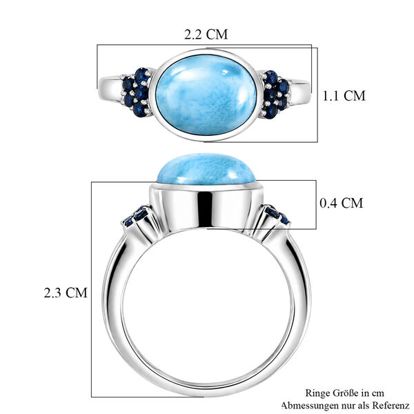 D'Joy Larimar, Blauer Saphir Ring 925 Silber Platiniert (Gr&ouml;&szlig;e 19.00) ca. 3,31 ct image number 6