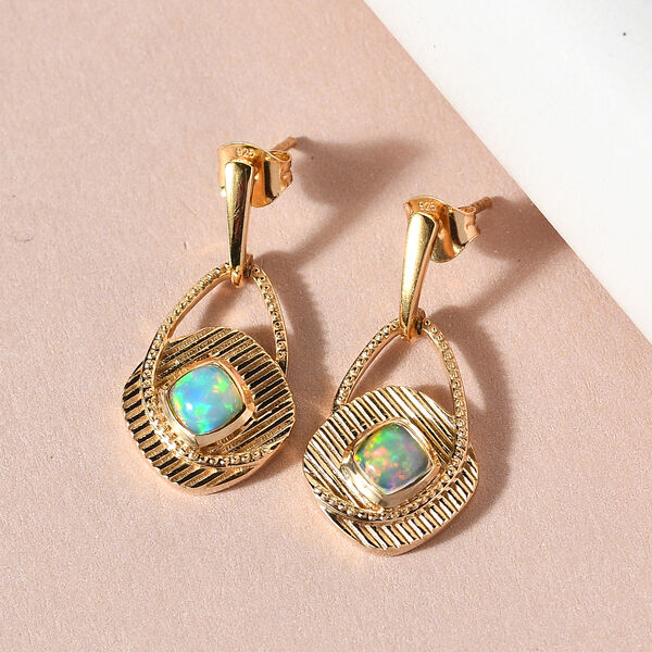 Nat&uuml;rliche, &auml;thiopische Opal Solit&auml;r-Ohrh&auml;nger in Silber image number 2