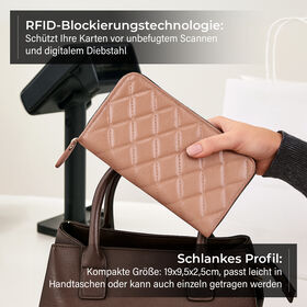 Brieftasche aus echtem Leder mit RFID-Schutz in Stepp-Optik, 19x2,5x9,5cm, Pfirsich