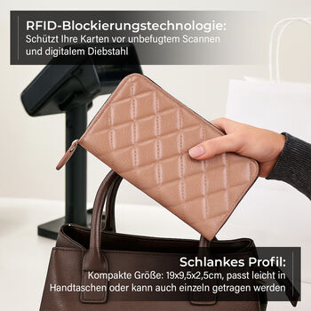 Brieftasche aus echtem Leder mit RFID-Schutz in Stepp-Optik, 19x2,5x9,5cm, Pfirsich