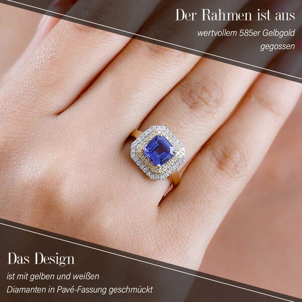 AAA Tansanit, natürlicher, gelber und weißer Diamant-Ring in 585 Gelbgold - 1,90 ct. image number 3