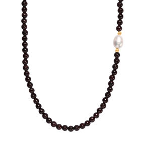 Roter Granat, Weiße Barockperle Halskette ca. 45 cm Messing 190.00 ct
