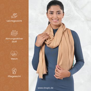 Reiner Viskose-Schal mit Fransen, 70x195cm, Beige