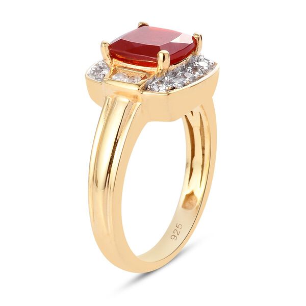 Mexikanischer Kirschfeuer-Opal und Zirkon Solitär Ring 925 Silber 585 Vergoldet image number 4