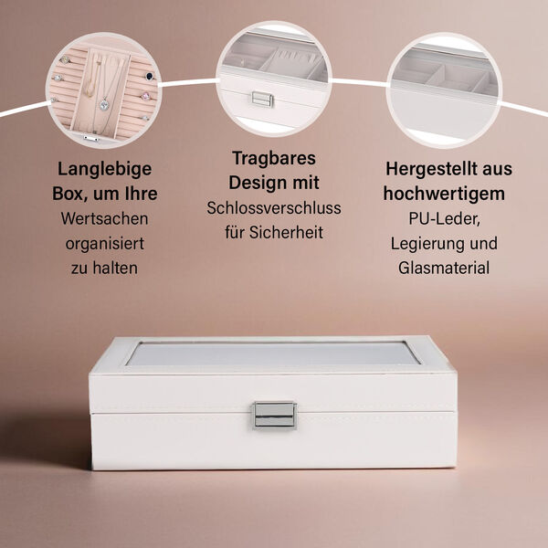 Schmuckorganizer aus Kunstleder mit Glasdeckel, 30x20x8,5cm, Beige image number 4