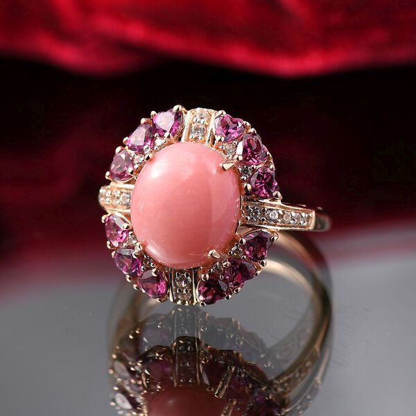 Herzklang - D joy AA Vinicunca-Peruanischer Opal, Rhodolith Granat Ring 925 Silber 750 Ros&eacute;gold Vermeil (Gr&ouml;&szlig;e 17.00) ca. 6,07 ct image number 2