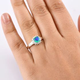 Pfau Triplett Quarz und Zirkon Ring in 925 Silber - 1,42 ct.