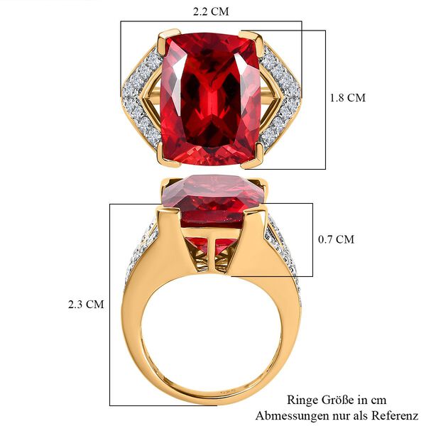 Lab Grown Padparadscha-Saphir, Wei&szlig;er Zirkon Ring, 925 Silber Gelbgold Vermeil, (Gr&ouml;&szlig;e 18.00) ca. 15.86 ct image number 8