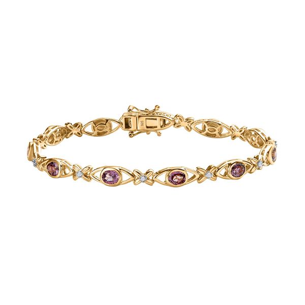 AA Nat&uuml;rliches Tansanisches Lavendel-Spinell, Wei&szlig;er Zirkon Armband ca. 19 cm 925 Silber Gelbgold Vermeil ca. 2.71 ct