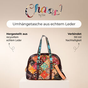 Chaos by Elsie Crossbody Tasche, echtes Leder, RFID-Schutz, multicolor Kroko-Pr&auml;gung mit Blumenmuster, inkl. Mini-Taschenlampe, 32&times;14,5&times;24 cm