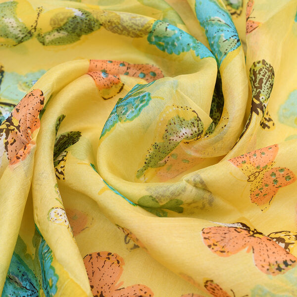 Bedruckter 100% Satin-Seidenschal, 48x160cm, gelb image number 6