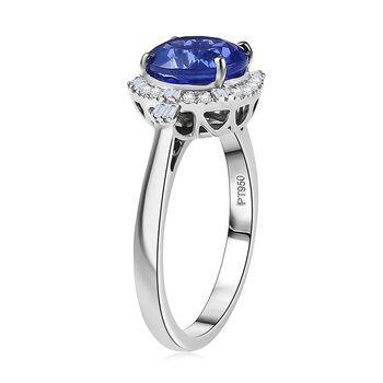 Rhapsody AAAA Tansanit, Wei&szlig;er Diamant Ring 950 Platin (Gr&ouml;&szlig;e 17.00) ca. 2,97 ct