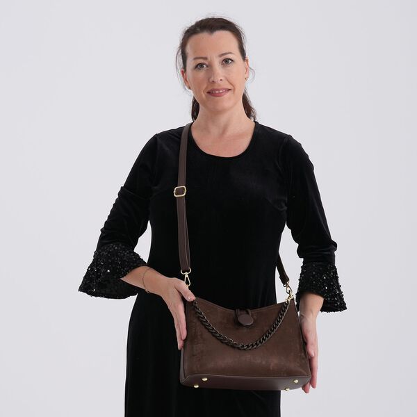 Crossbody Taschen Set 2 teilig mit Rei&szlig;verschlussfach und Innenfach 30 x 12 x 20 cm Dunkelbraun image number 3