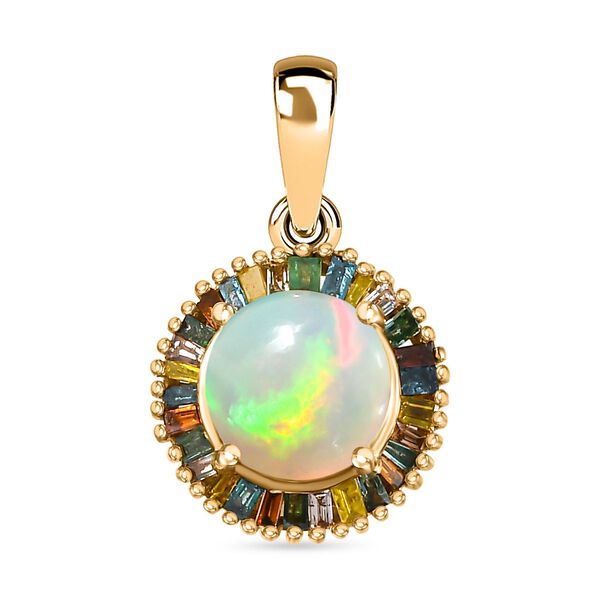 AA Nat&uuml;rlicher, &auml;thiopischer Welo Opal, Nat&uuml;rlicher Champagner Diamant Anh&auml;nger 925 Silber 750 Gelbgold Vermeil ca. 1.81 ct