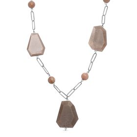 Pfirsich Mondstein Halskette ca. 50 cm Edelstahl ca. 240.00 ct