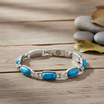 Blauer Howlit, Wei&szlig;er Kristall Magnettherapie-Armband mit 4 Magneten, ca. 20 cm