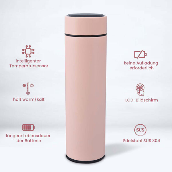 Thermobecher mit digitaler Temperaturanzeige aus Edelstahl, 500ml Rosa image number 5