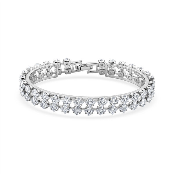 Zweilagiges wei&szlig;es Zirkonia 19cm Armband in Silberton