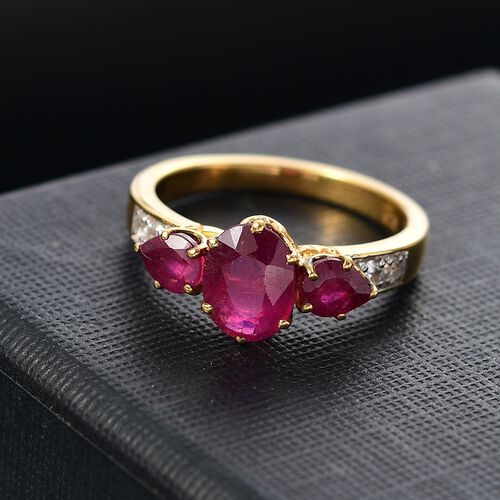 Königliche Eleganz - Afrikanischer Rubin (Fissure gefüllt) Ring, 925 Silber 750 Gelb Vergoldet (Größe 17.00) ca. 2.85 ct image number 1