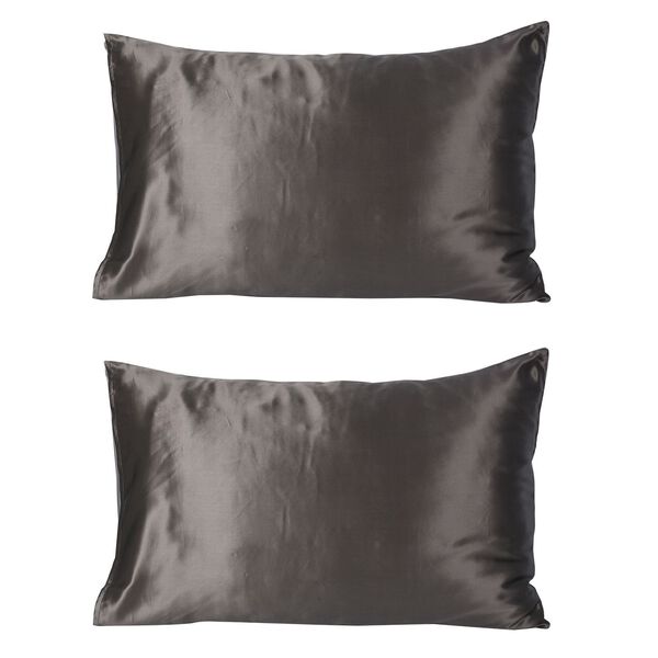 2er Set - Seidenkissenbez&uuml;ge, Oberseite aus 100% Maulbeerseide, Unterseite aus Tencel Material, hypoallergen, schwarz image number 0