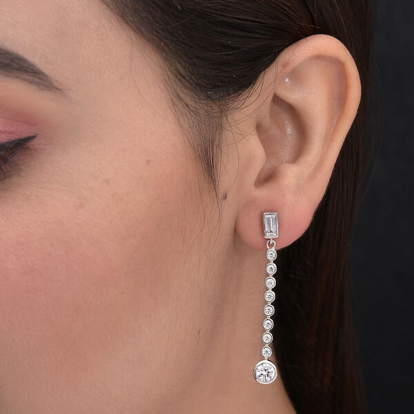 LUSTRO STELLA Hergestellt mit Feinster ZIRKONIA Tropfen Ohrhänger 925 Silber platiniert  image number 3