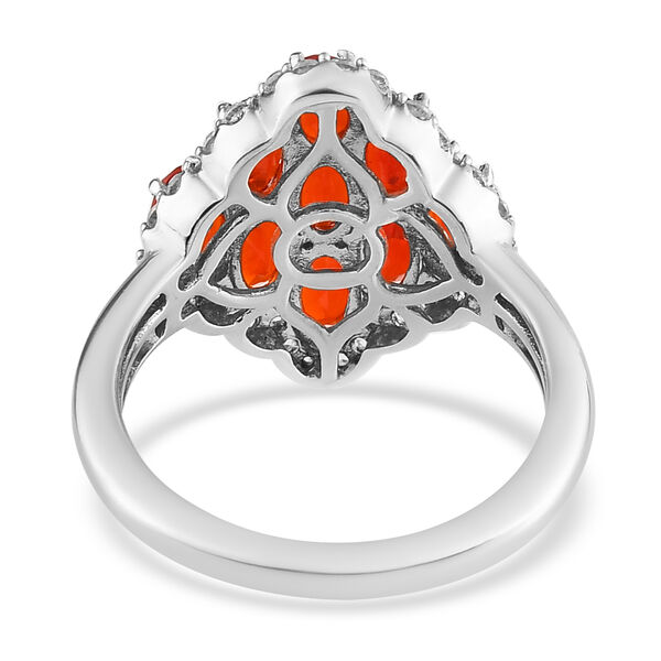 Mexikanischer Kirschfeuer-Opal und weißer Zirkon-Ring, 925 Silber platiniert  ca. 1,80 ct image number 6