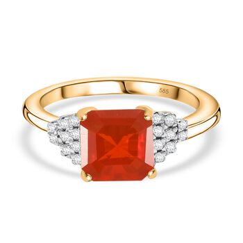 AAA Mexikanischer Purpurroter Feuer Opal, Wei&szlig;er Diamant Ring 585 Gold (Gr&ouml;&szlig;e 17.00) ca. 1.46 ct