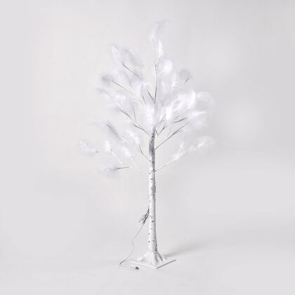 Federbaum mit 48 warmen LEDs & 3m USB-Kabel - 1,2m Höhe, Weiß