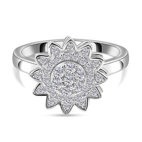 Weißer Zirkonia Cluster-Ring, 925 Silber rhodiniert  ca. 0,65 ct
