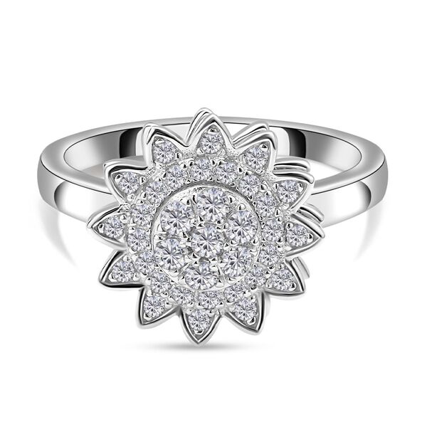 Wei&szlig;er Zirkonia Cluster-Ring, 925 Silber rhodiniert  ca. 0,65 ct