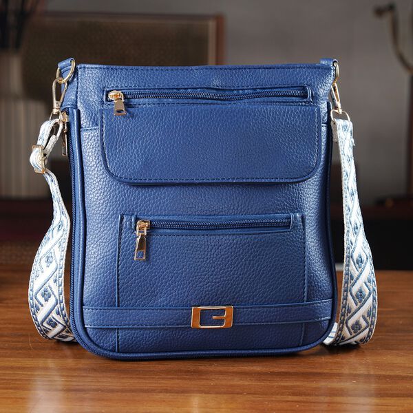 Crossbody-Tasche mit gewebtem Schulterriemen und Rei&szlig;verschlussf&auml;chern, 24x28 cm, Marineblau image number 2