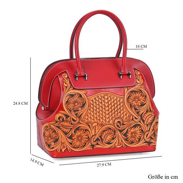 Grand Pelle  - Echtleder Handtasche, 28 x 25 x 15 cm, rot image number 6