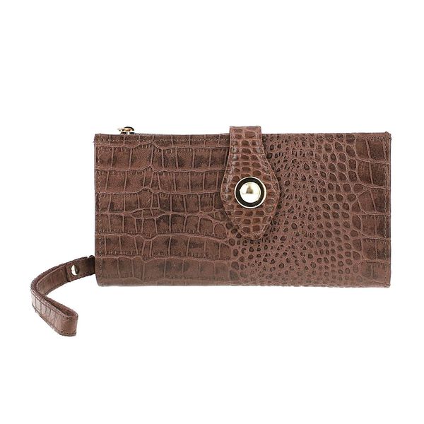 Echtleder Brieftasche mit Kroko-Pr&auml;gung und RFID-Schutz, braun image number 4