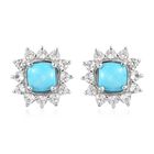 Natürlicher Sleeping Beauty Türkis und Zirkon Ohrstecker 925 Silber platiniert ca. 2,85 ct