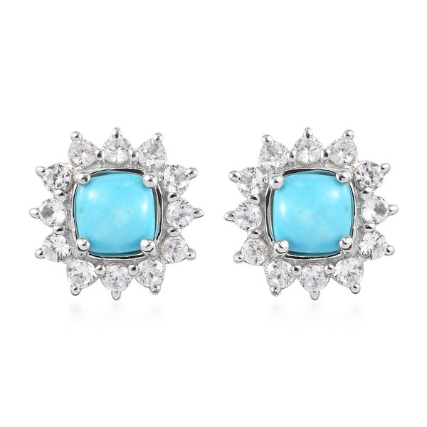 Natürliche Sleeping Beauty Türkis und Zirkon Halo Ohrstecker in Silber, 2,85 ct. image number 0