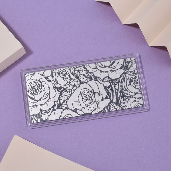 999er Silberfolie mit Rosenmotiv, 1 Gramm image number 1