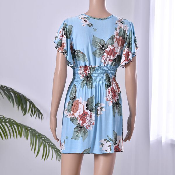 Top mit gesmokter Taille und Flatterärmeln, Himmelblau image number 2