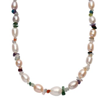 Mehrfarbige S&uuml;&szlig;wasserperle und Multi-Edelstein-Halskette, 45cm