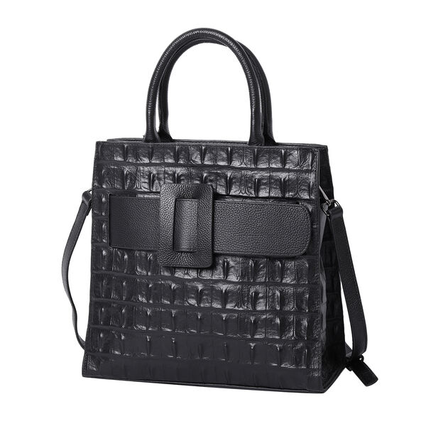 Crossbody Tasche aus echtem Leder mit Reißverschluss und mehreren Taschen, Größe 31x15x30 cm, Schwarz image number 5