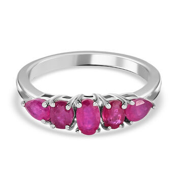 Fissure gef&uuml;llt Rubin 5 Stein Ring 925 Silber platiniert (Gr&ouml;&szlig;e 16.00) ca. 1,22 ct